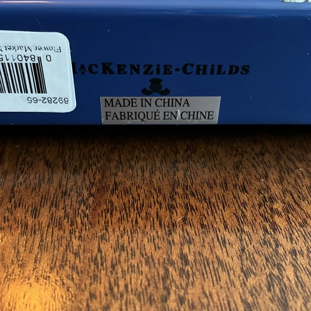 NWT Mackenzie Childs Blue Flower Market napkin holder and Courtly check napkins